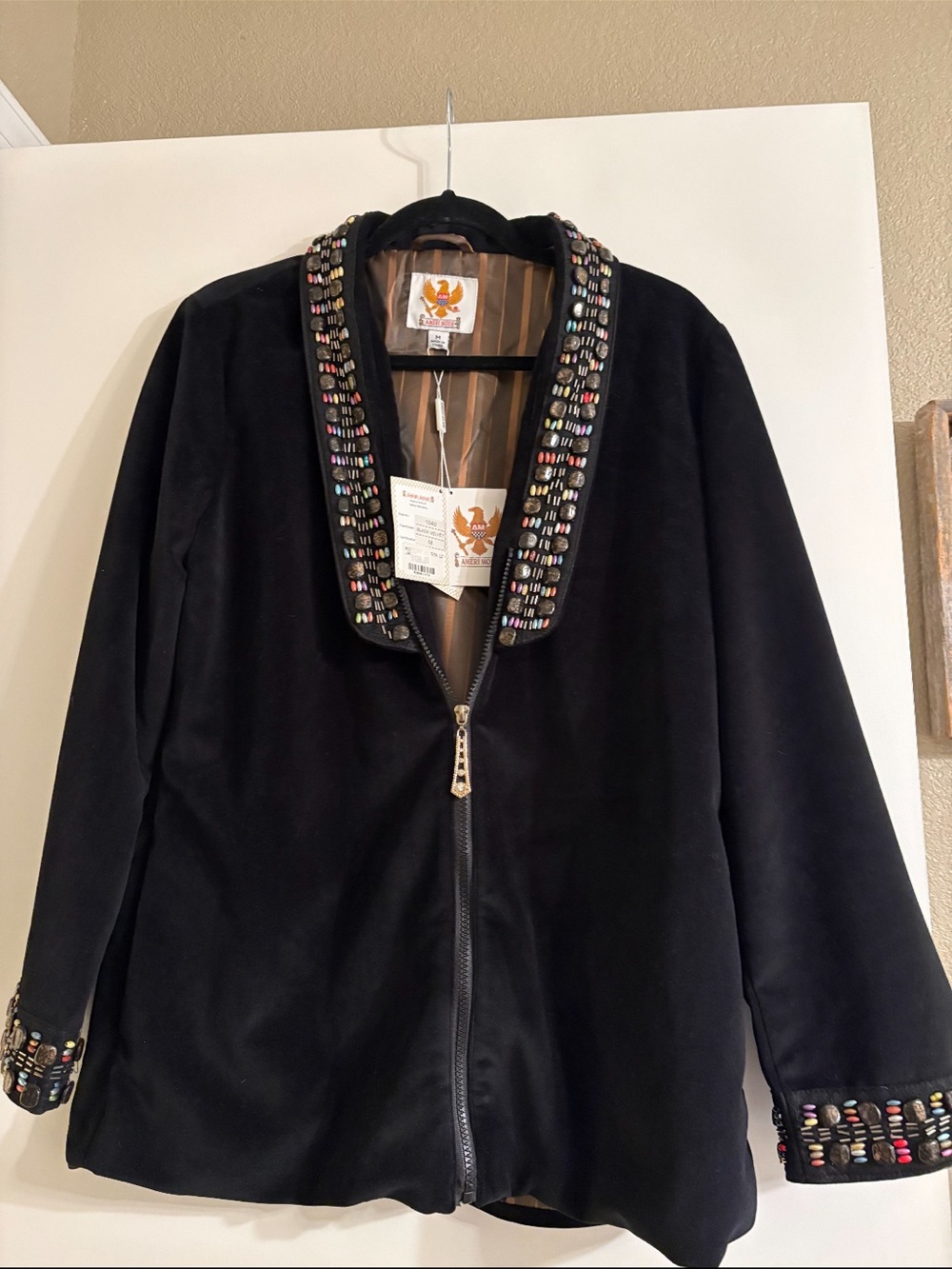 Black Embellished Collar Zip-Front Blazer Jacket - Women's